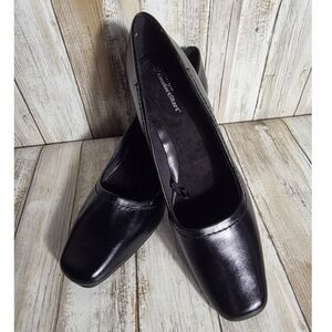 George Savonna Black Square Toe Pumps Comfort Start Block Heel Womens Size 8